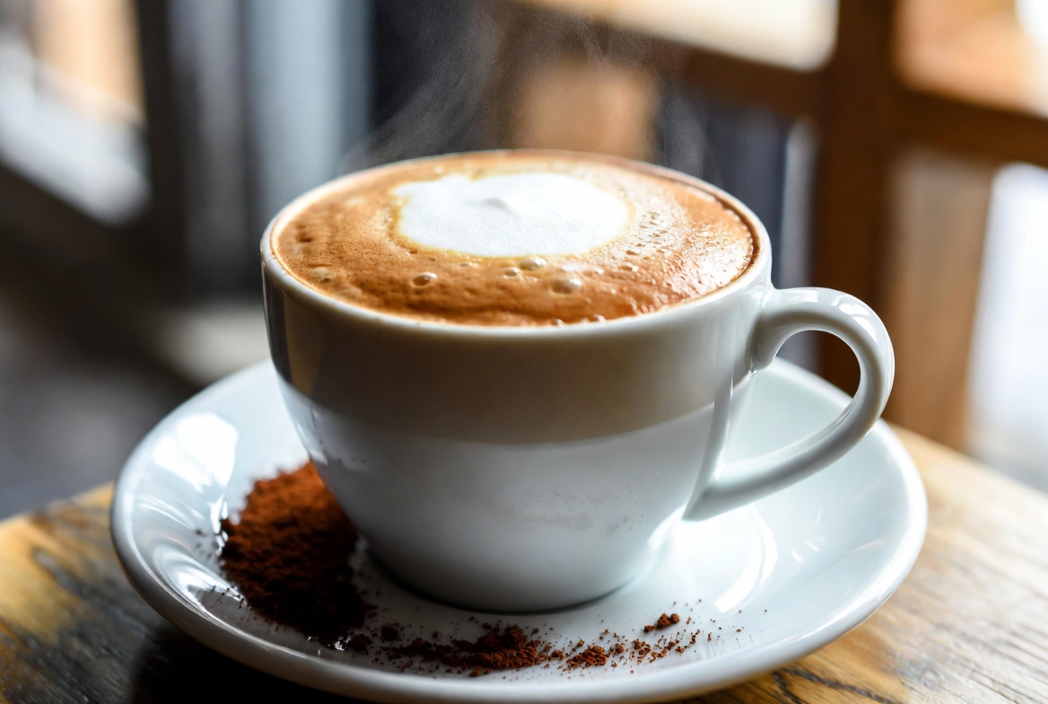 Steaming house coffee drink concept image in a white cup
