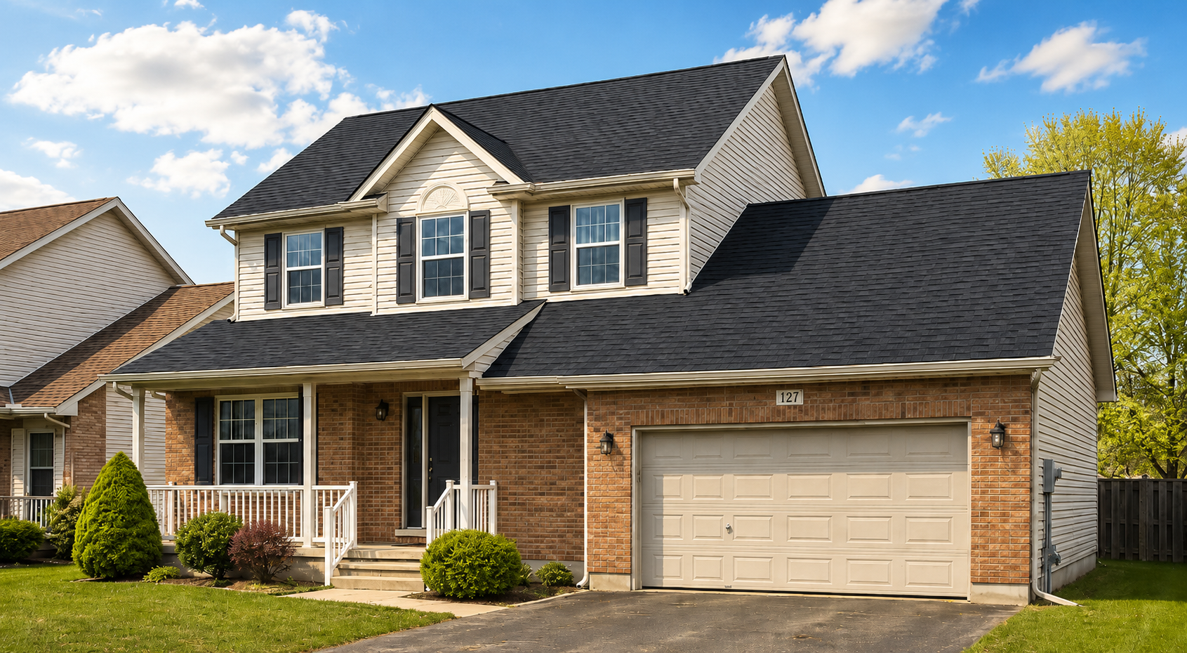 New architectural shingle roof after replacement