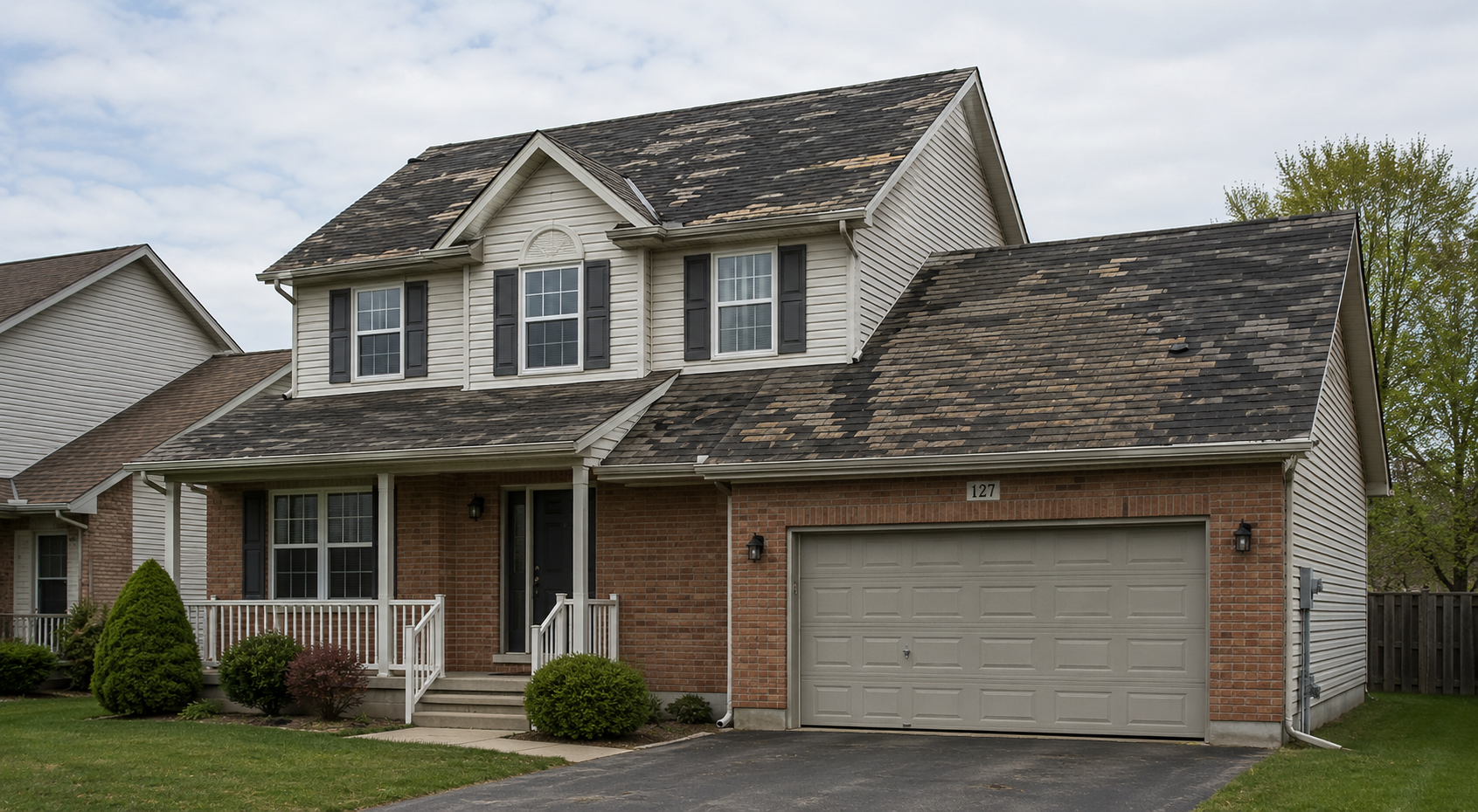 Worn shingle roof before replacement