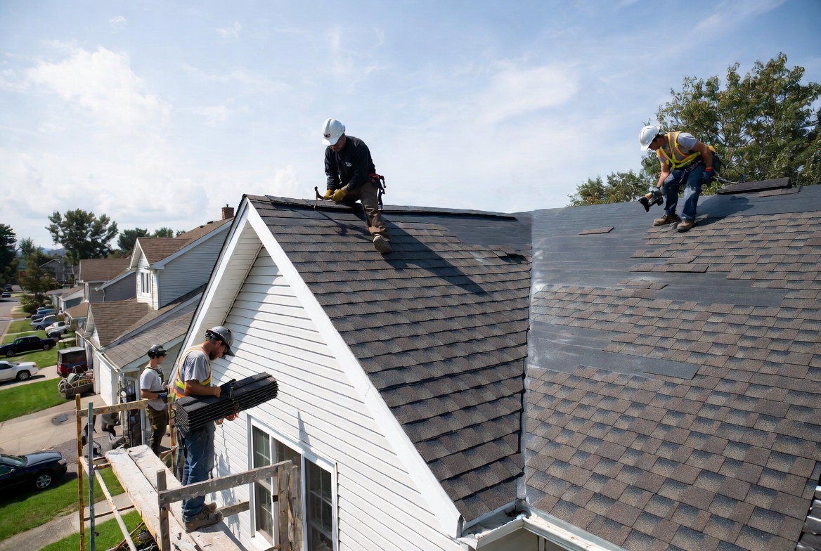 Northcrest crew installing a shingle roof in Durham Region