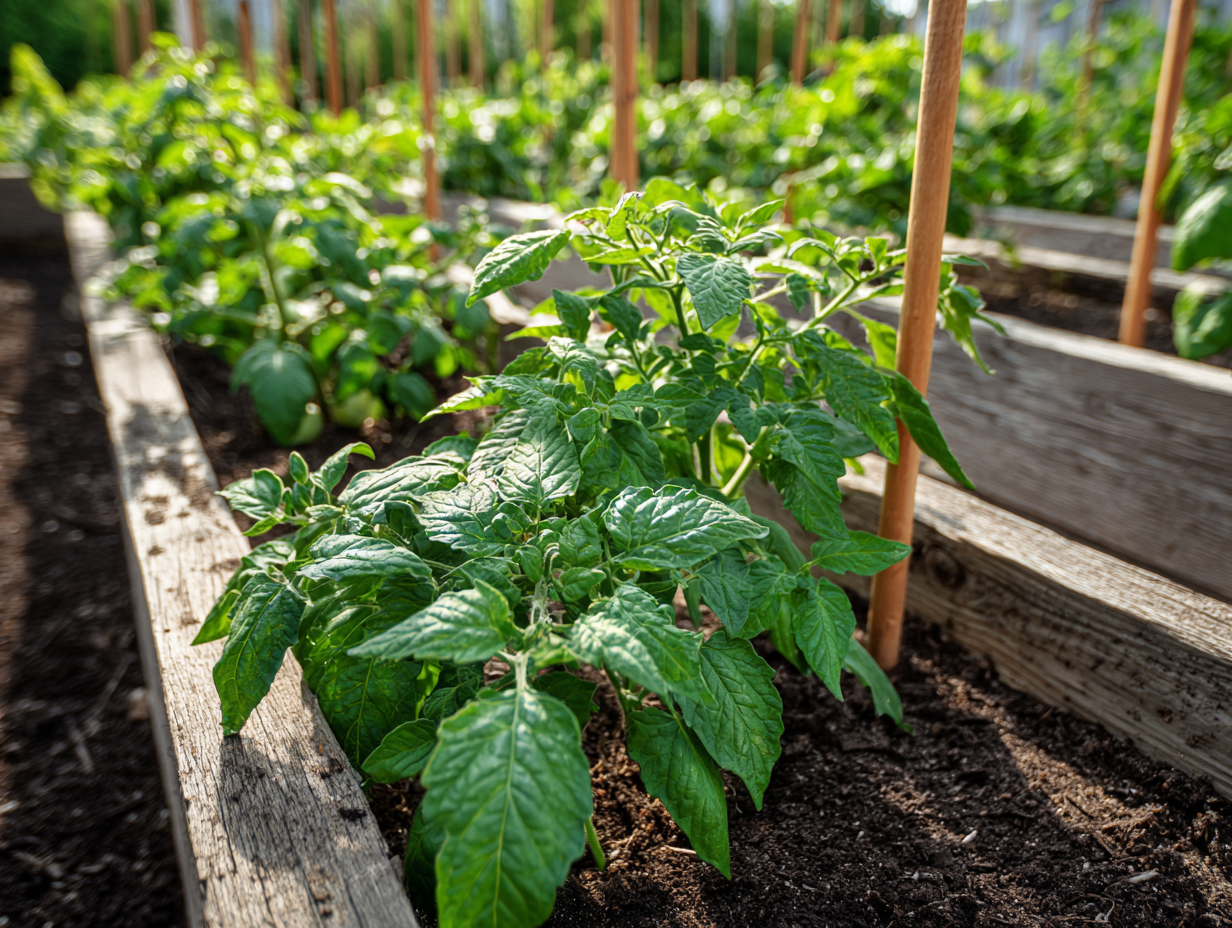 Tomato plants in a garden bed